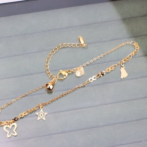 "Rose Gold Anklet with Star, Butterfly & Bell Charms, XPAL1051 - Picture 12 of 14